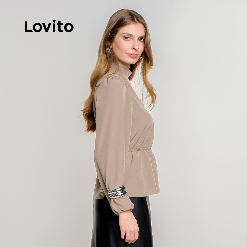 Lovito Blusa Elegante Feminina Manga Longa e Gola Alta BLB1359BRL1389