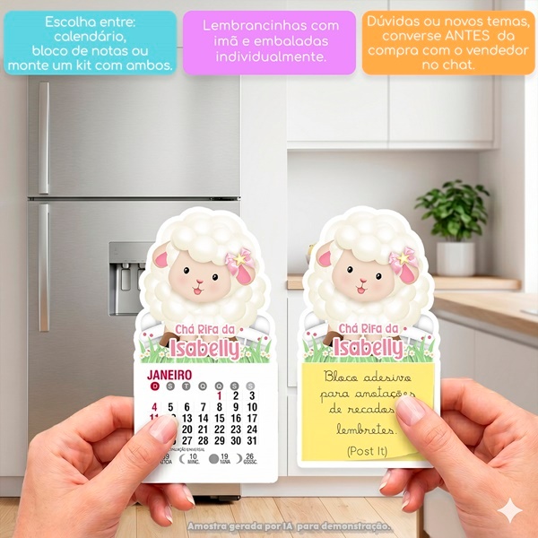 OVELHINHA ROSA CHÁ DE BEBÊ MINI CALENDÁRIO OU BLOCO DE RECADO ARTIGO DE FESTAS LEMBRANCINHA DE ANIVERSÁRIO