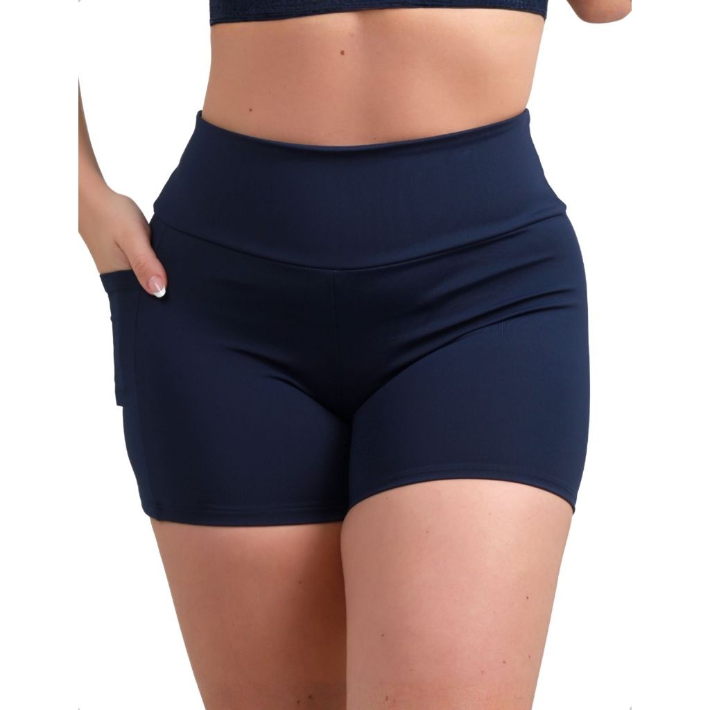 Short Fitness Academia Confortável Treino Feminino Bolso Celular Suplex Zero Transparência
