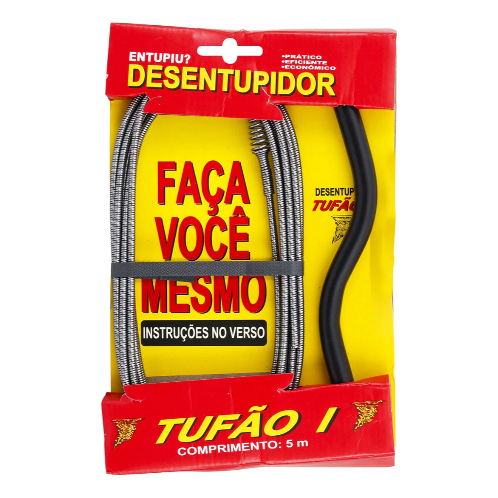 Desentupidor Manual Tufão Para Vasos Sanitário Tubulações Caixa De Inspeção Ralos Pias Calhas Canos 5 Metros Overtime De