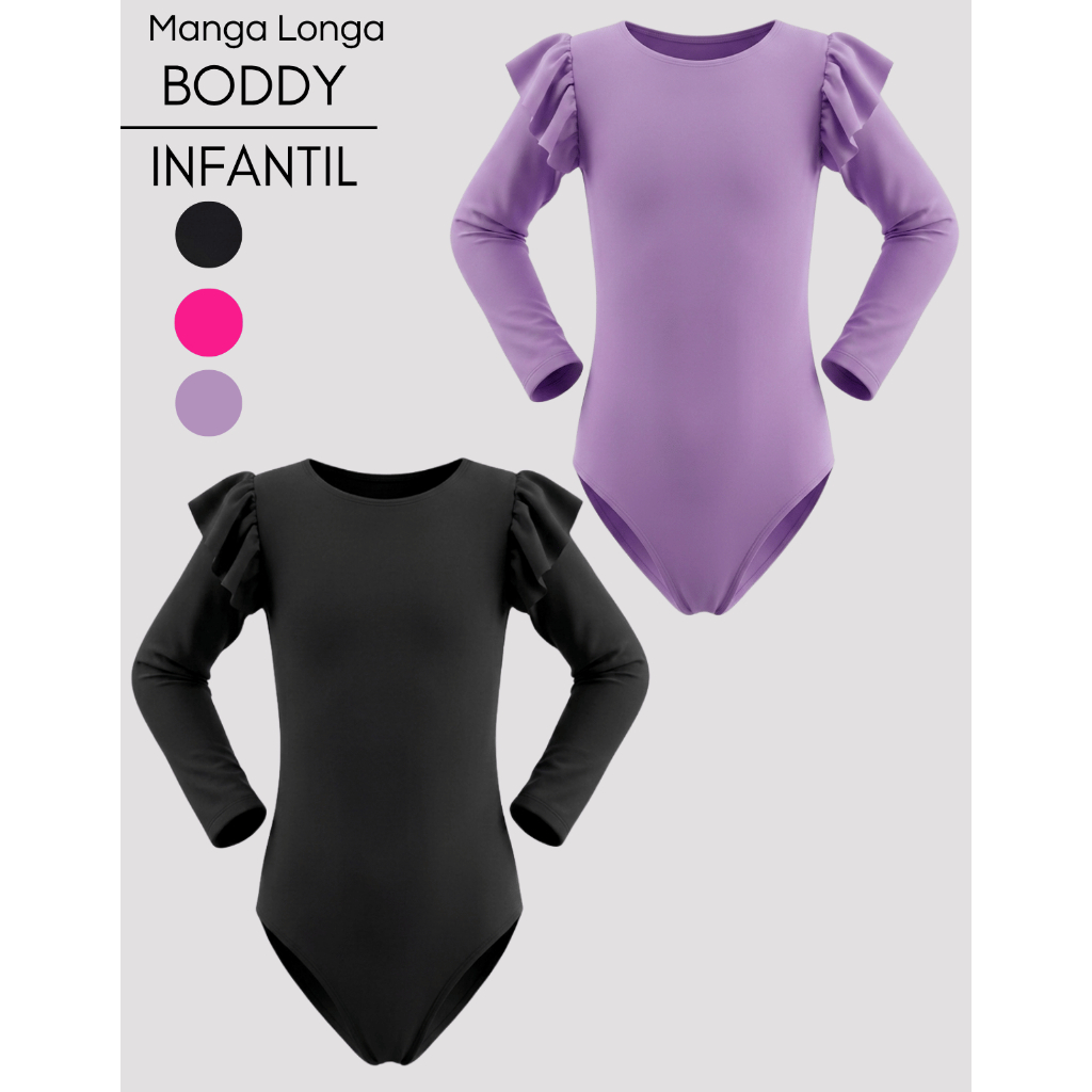 Kit 2 Body Manga Longa Babado Frufru Infantil Meninas Blogueirinha Mini Diva  Moda Inverno