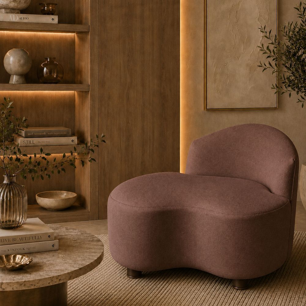 Sofá Puff Banco Orgânico Curvo Nice 100cm Slim Compacto Recepção Quarto Tecido Macio Suede Marrom