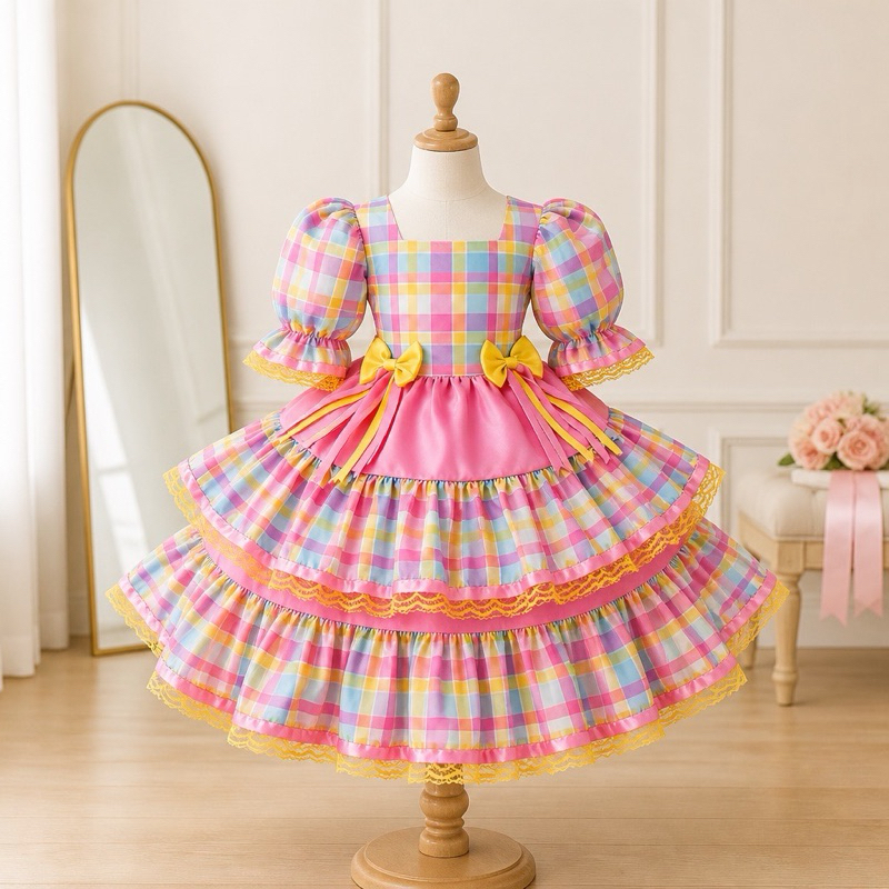 Vestido Infantil Junina Julina Quadrilha Caipira Luxo Arraía