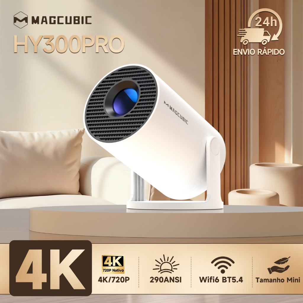 Projetor Magcubic HY300 Pro 4K Suporte 290ANSI WIFI6 BT5,4 Android 11 Rotação de 180°