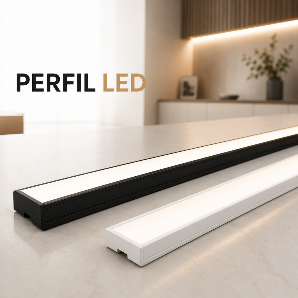 Perfil LED  Sobrepor Slim 10W Aluminio 90cm Preto Branco Completo Pronto Uso - Bivolt