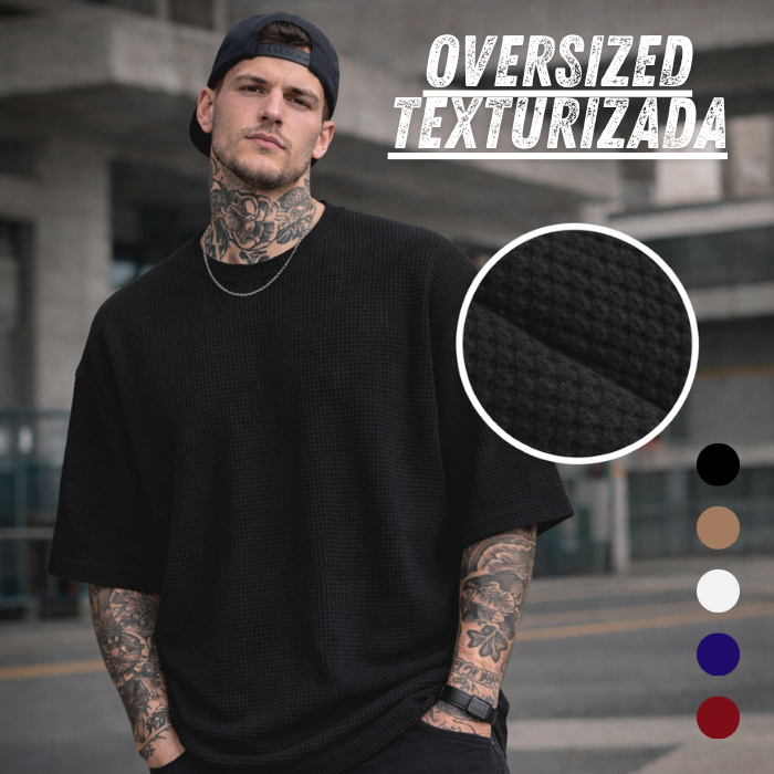 Camisa Oversized texturizada Camiseta Canelada Oversized Streetwear Casual
