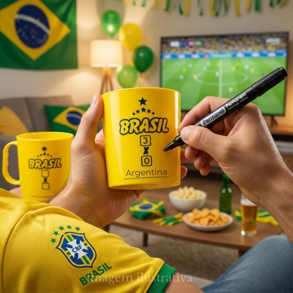 Kit caneca plastica para colorir decoração Copa Placar seleção brasileira caneca infantil 400 ml Atacado Revenda