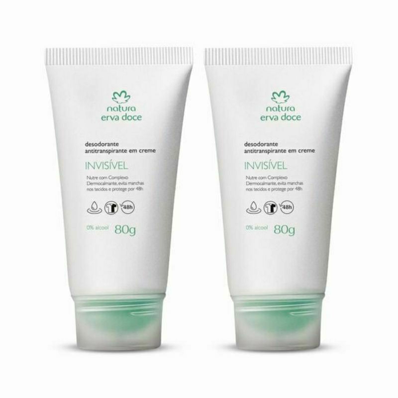 Kit 2 Desodorante Antitranspirante em Creme Erva Doce 48h Invisível 80g Cada Natura