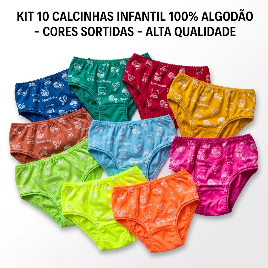 Kit Calcinha de Algodão Infantil Premium Conforto Feminina com forro 100% algodão Básica Confortável