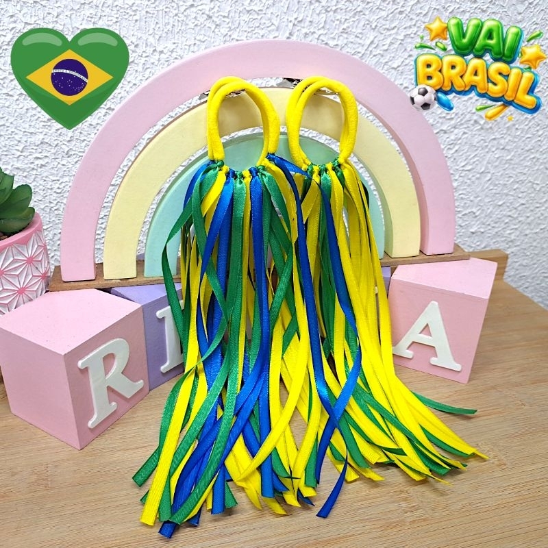 Xuxinha Elástico Fitilho Acessório de cabelo infantil Brasil Verde amarelo e azul Copa do mundo 2026