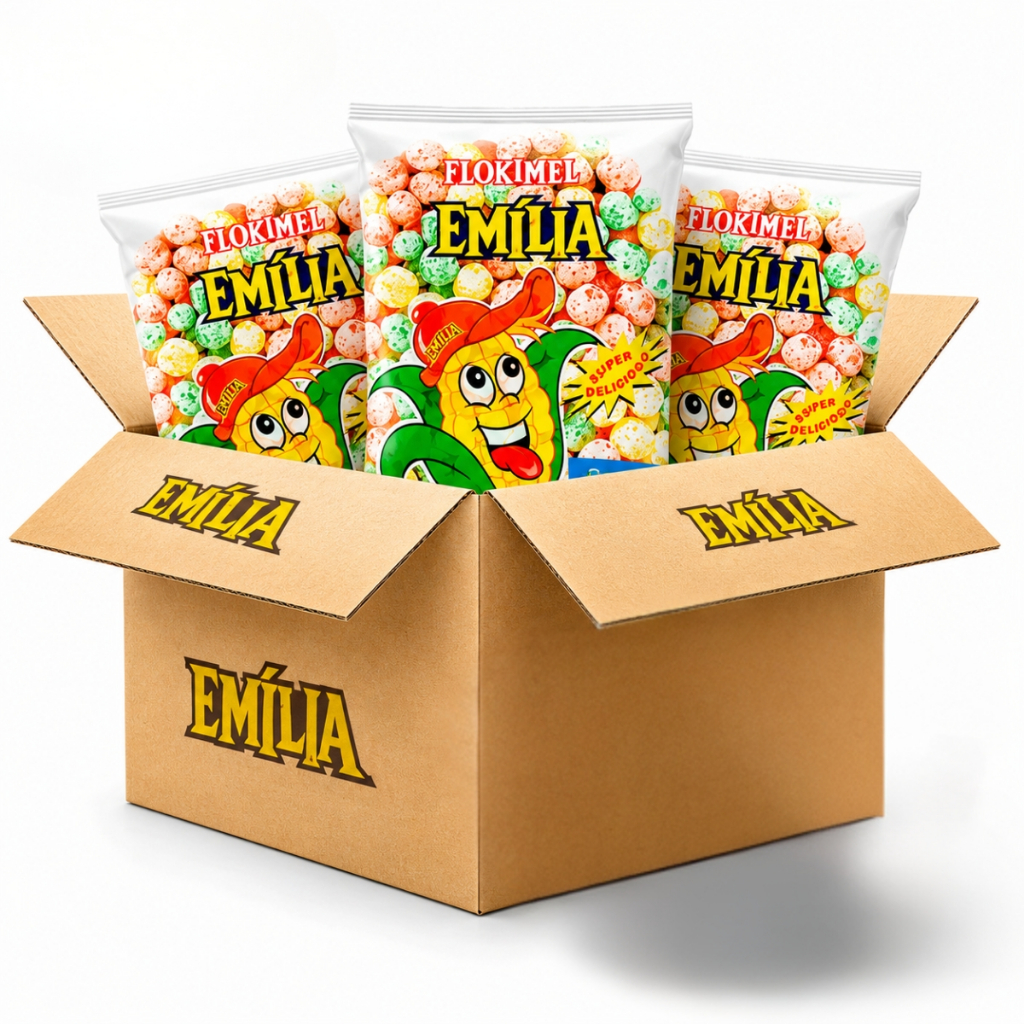 Flokimel Pipoca Colorida Emília 10g C/50 Unidades Fardo Tutti Frutti Dia Das Crianças Festa Junina