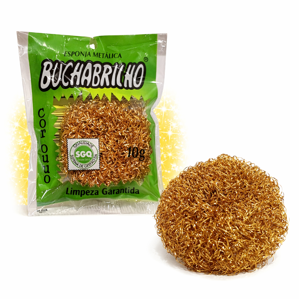 Kit Bucha Brilho - Cor Ouro - Limpeza Pesada - Limpa-Limpa - Esponja Metálica - Composição Latão - Não Esferruja