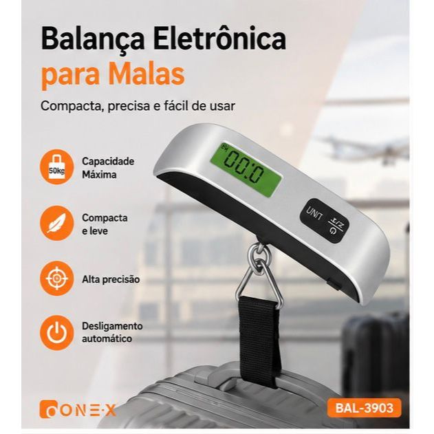 Balança Digital Portátil para Bagagem - Capacidade 50kg, Design Compacto, Display LCD