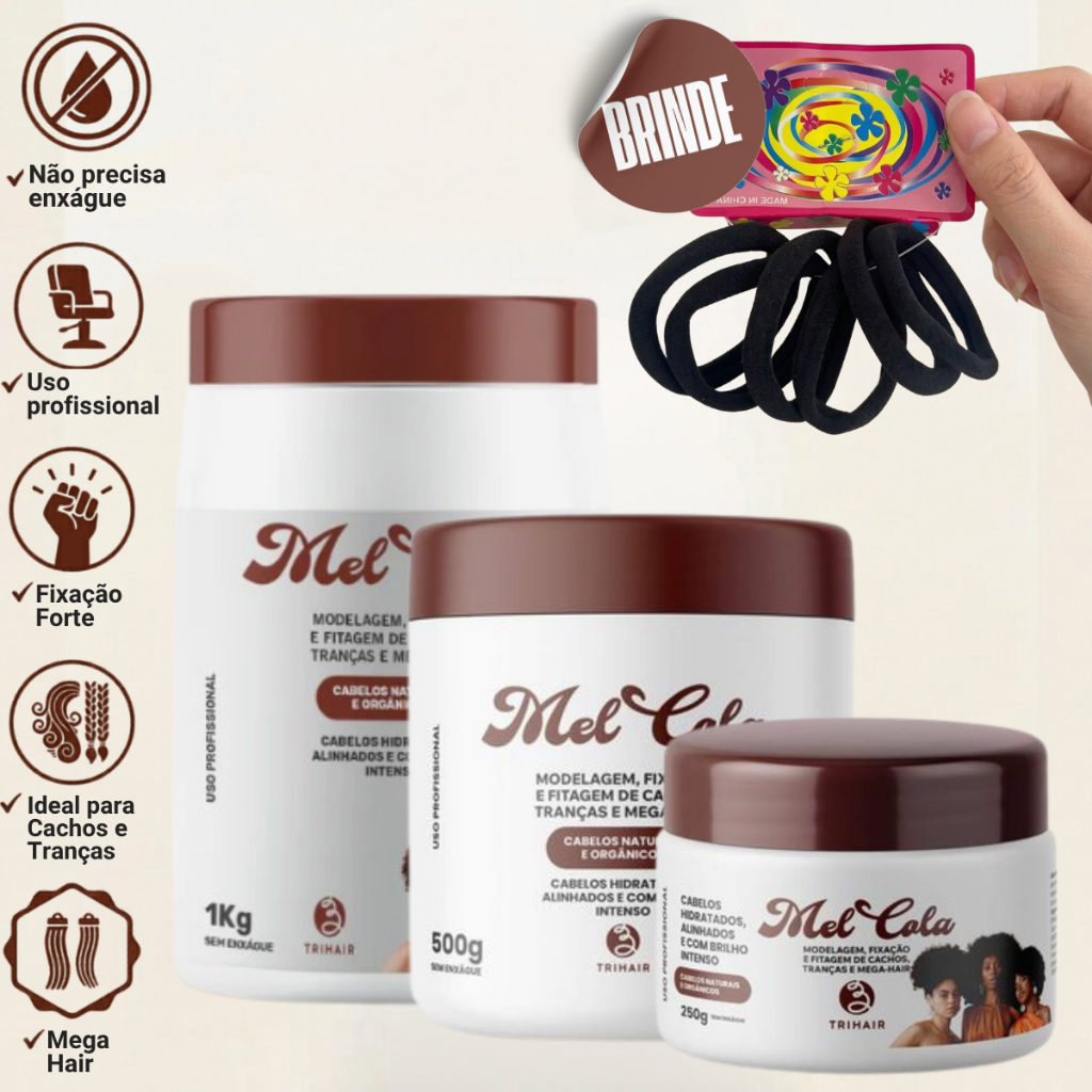 Mel Cola Cachos Naturais e Orgânicos Modelador Fitagem 250g 500g 1kg Trihair