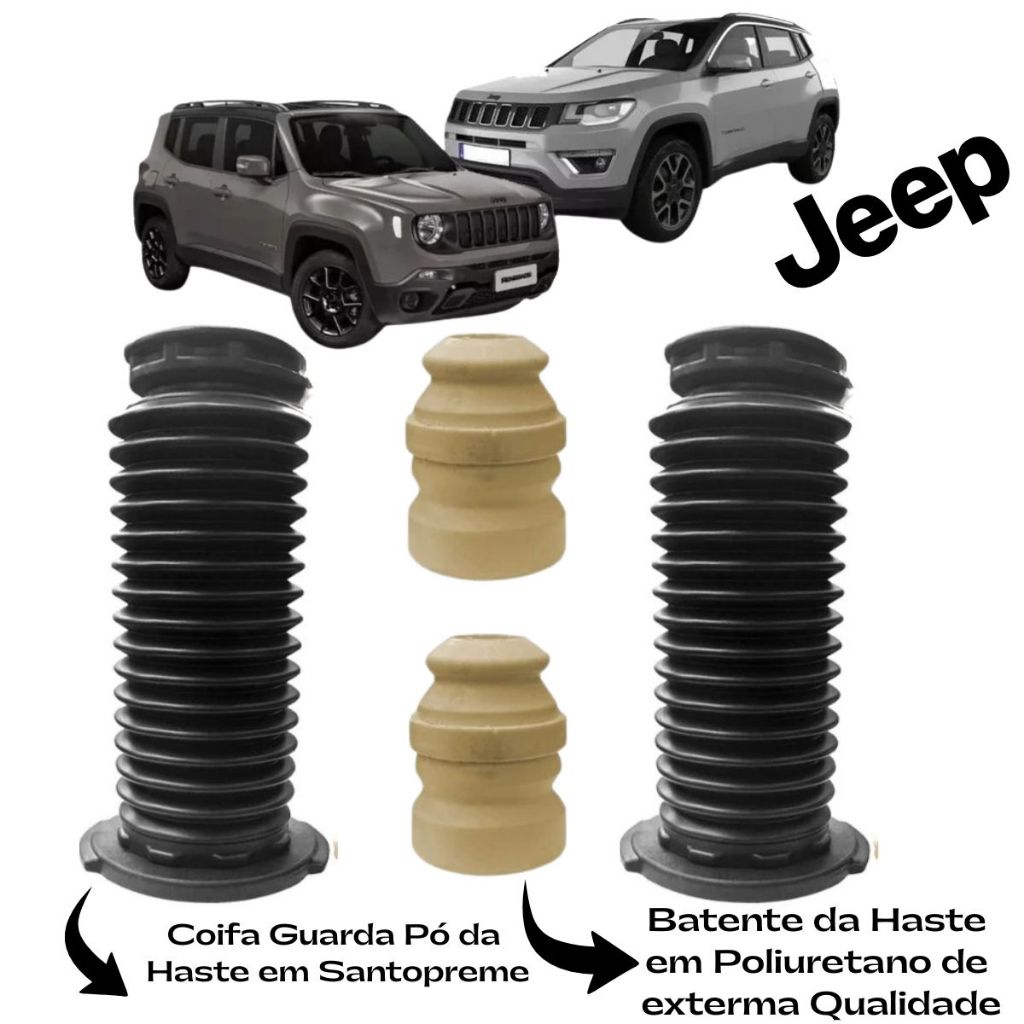 Kit Batente e Coifa do Amortecedo Traseiro Jeep Renegade 2015 a 2021 Jeep Compass 2016 em diante