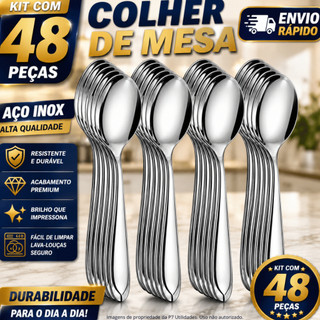 Jogo de Talhares 48 Peças Colher de Sopa em Inox Aparelho de Jantar Talheres Colheres par…