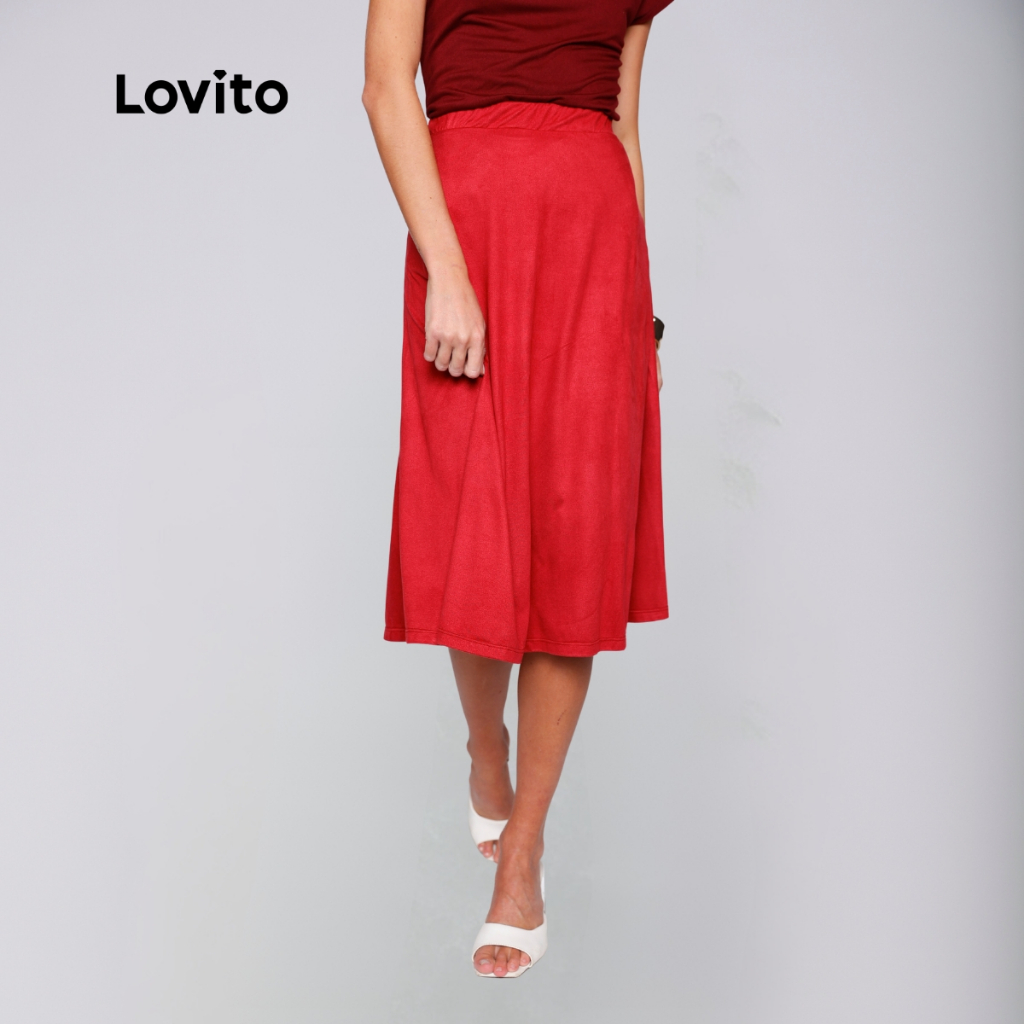 Lovito Saia Midi Suede com Elastico na Cintura Moda Inverno BRSKB19511981 · foto 2