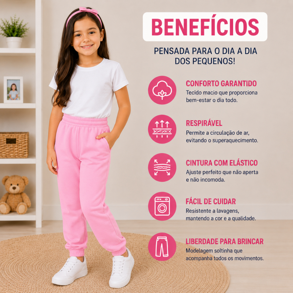 Calça Moletom Infantil Juvenil Premium Menina Flanelada Quentinha Inverno 2 ao 16