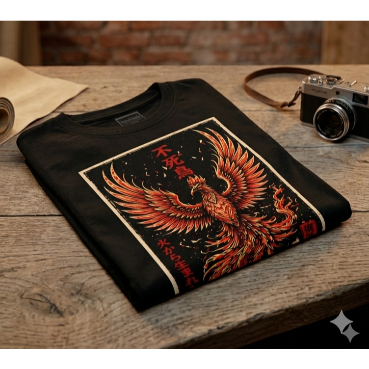 Camiseta Masculina Estampada de algodão básica preta estampa da fênix Camiseta 100%Algodão confortável Estilosa