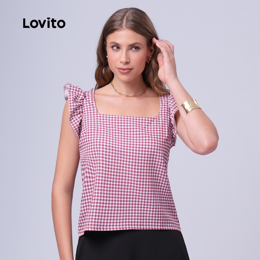 Lovito Blusa Feminina Manga Curta com Babados nas Mangas TKB394BRL423