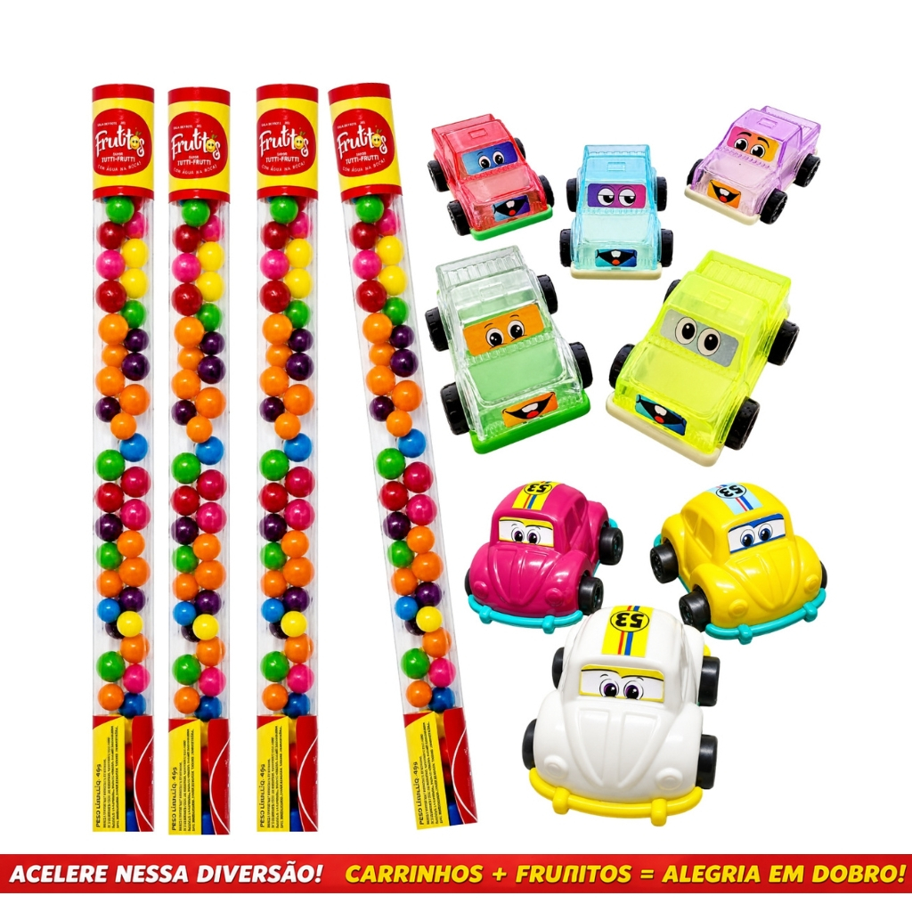 Kit 40 Itens (Tubinhos Balinhas Doce + Mini Carrinhos ) Lembrancinha aniversário Festa Infantil