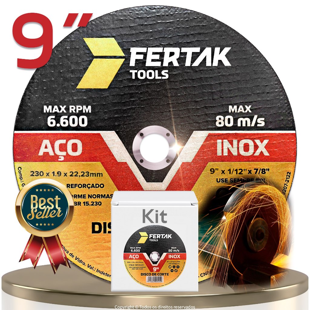 Kit Disco Corte Inox, Aço, Ferro, Metais 9" Polegadas Grande Profissional P/ Esmerilhadeira