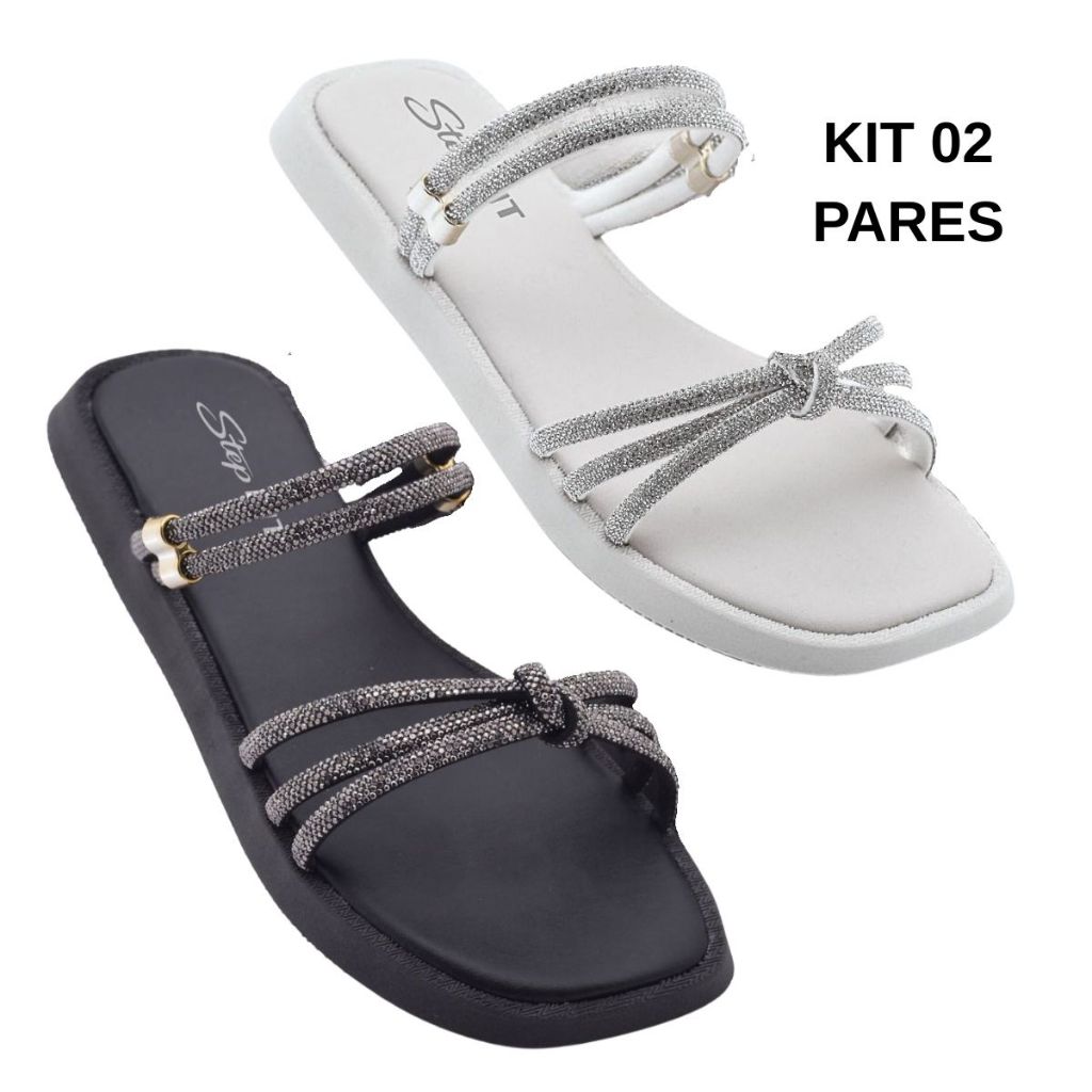 Kit 02 Pares Sandália Rasteirinha Feminina Antiderrapante Confortável Envio Imediato