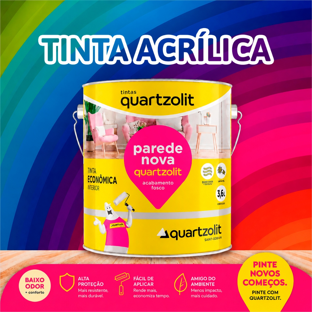 Tinta Acrilica Fosca Antimofo Economica 3,6L Tinta Branca Parede Quartzolit Lata de Tinta Externa