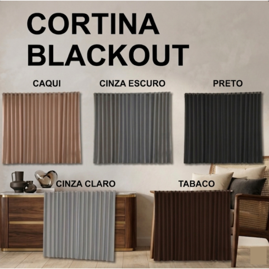 Cortina Blackout 100% Tecido para Sala Quarto Tecido Premium Veda Luz Blecaute Envio Imediato
