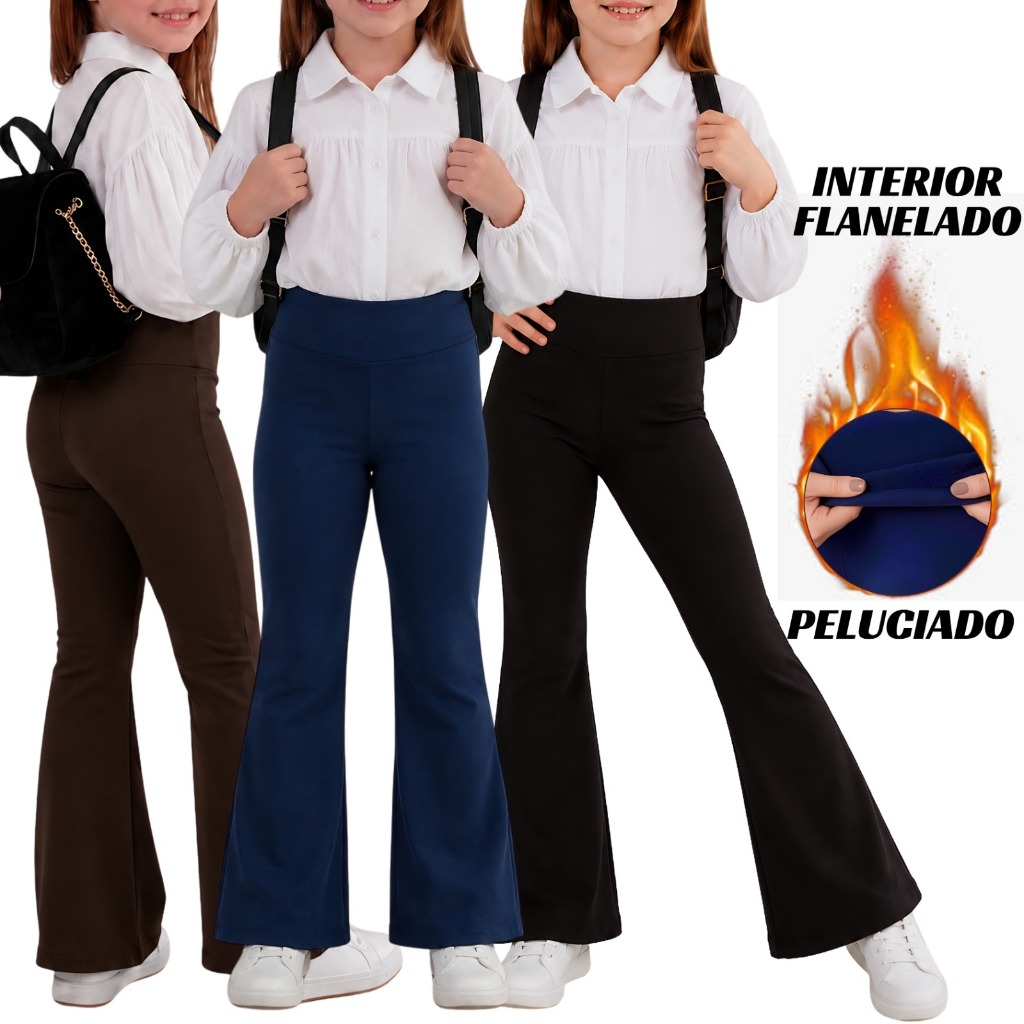 Calça Flare Infantil Bailarina Flanelada Peluciada Térmica Inverno Escolar