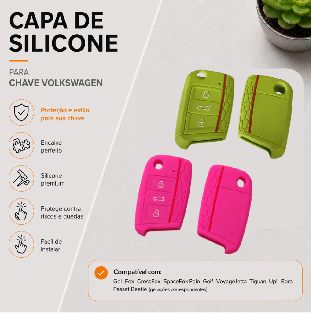 Capa Silicone Chave Volkswagen Gol Fox CrossFox SpaceFox Polo Golf Voyage Jetta Up