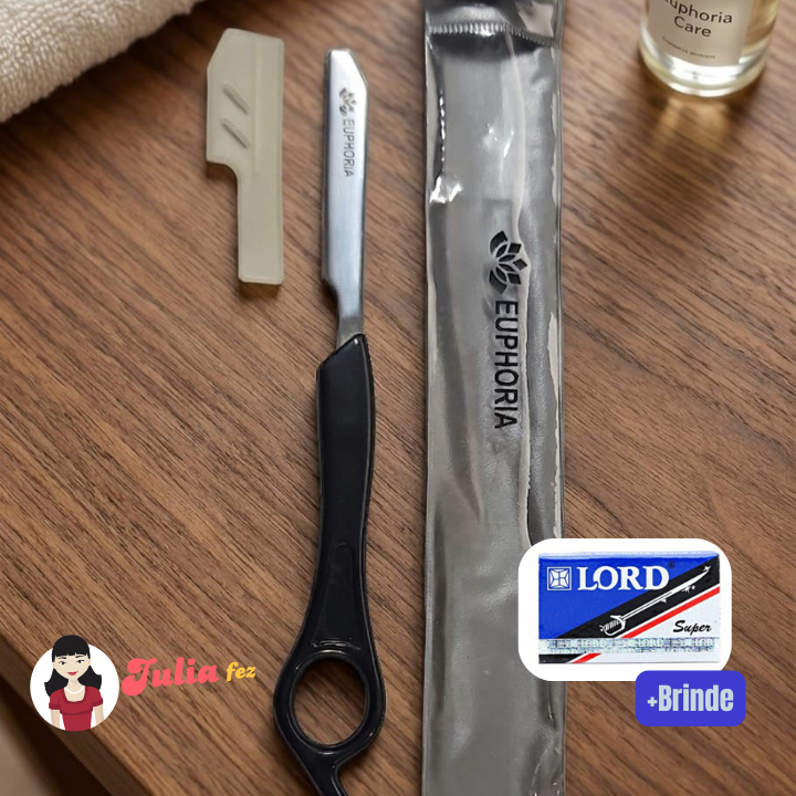 Navalha Desfiadeira Euphoria Profissional Cabo Plástico Black + BRINDE: Lâminas Lord c/5un