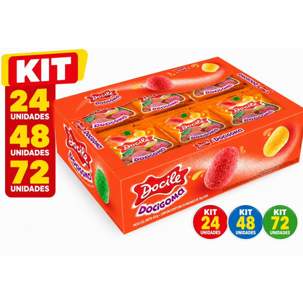 Bala De Goma Docile Docigoma 18g Kit 24 48 72 Unidades Doces Sortidos Para Festa Revenda Atacado