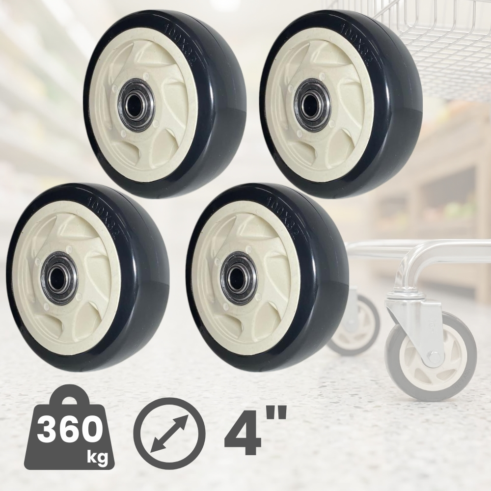 Rodinha 4" polegadas Reforçada Carrinho De Supermercado Condomínio 412 Roda Rolamento Esfera Roda PVC 100mm