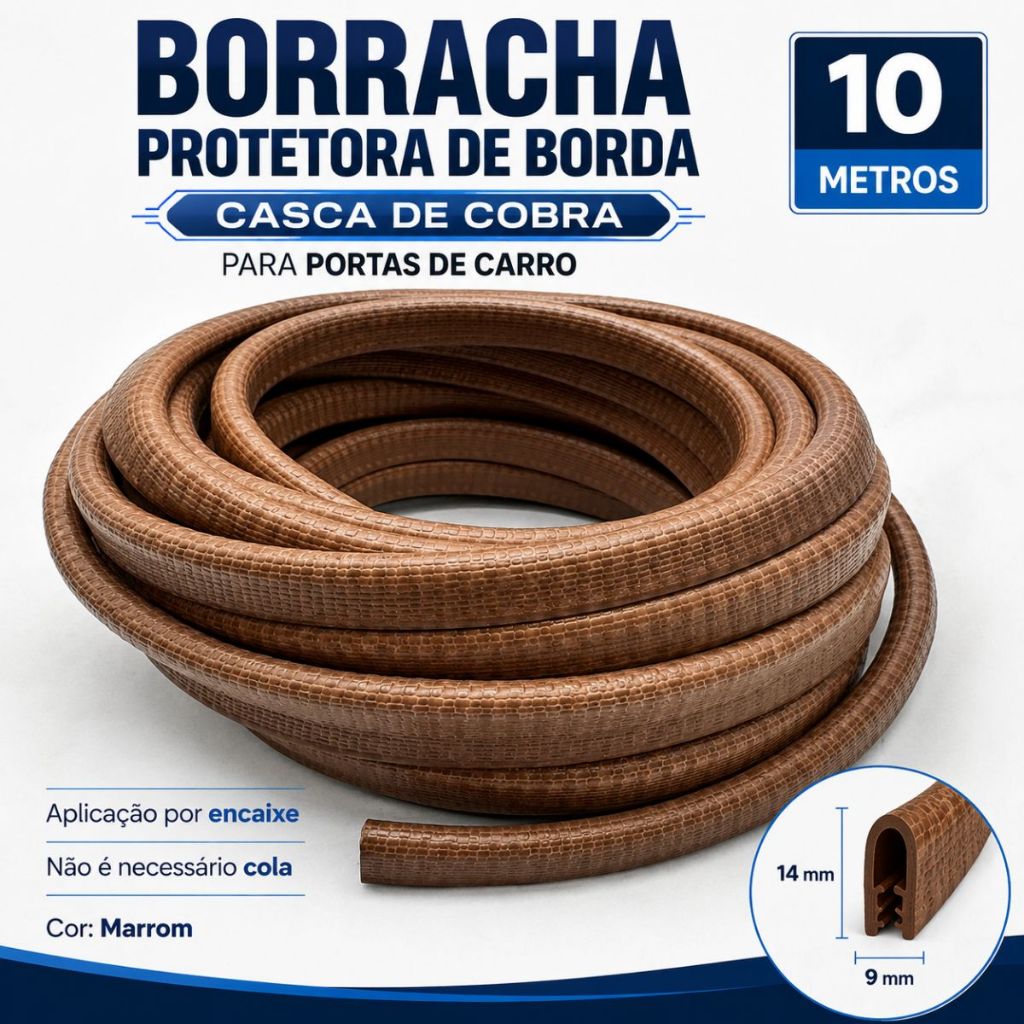 Borracha Acabamento Proteção Bordas Casca De Cobra Marrom 9x14 Mm 10 Metros