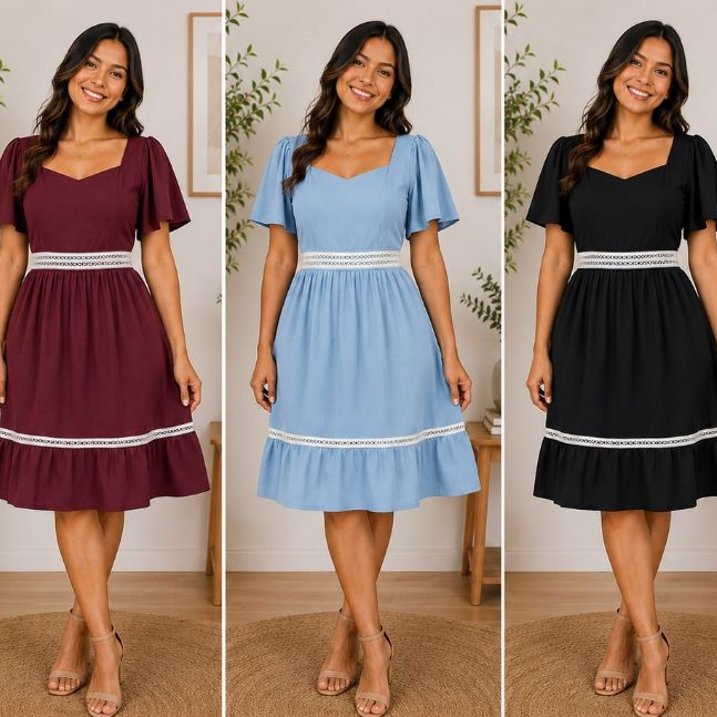 Vestido Envio Rapido casual mais Vendido Midi com Renda moda Feminina Verão festa Tubinho Evangelico