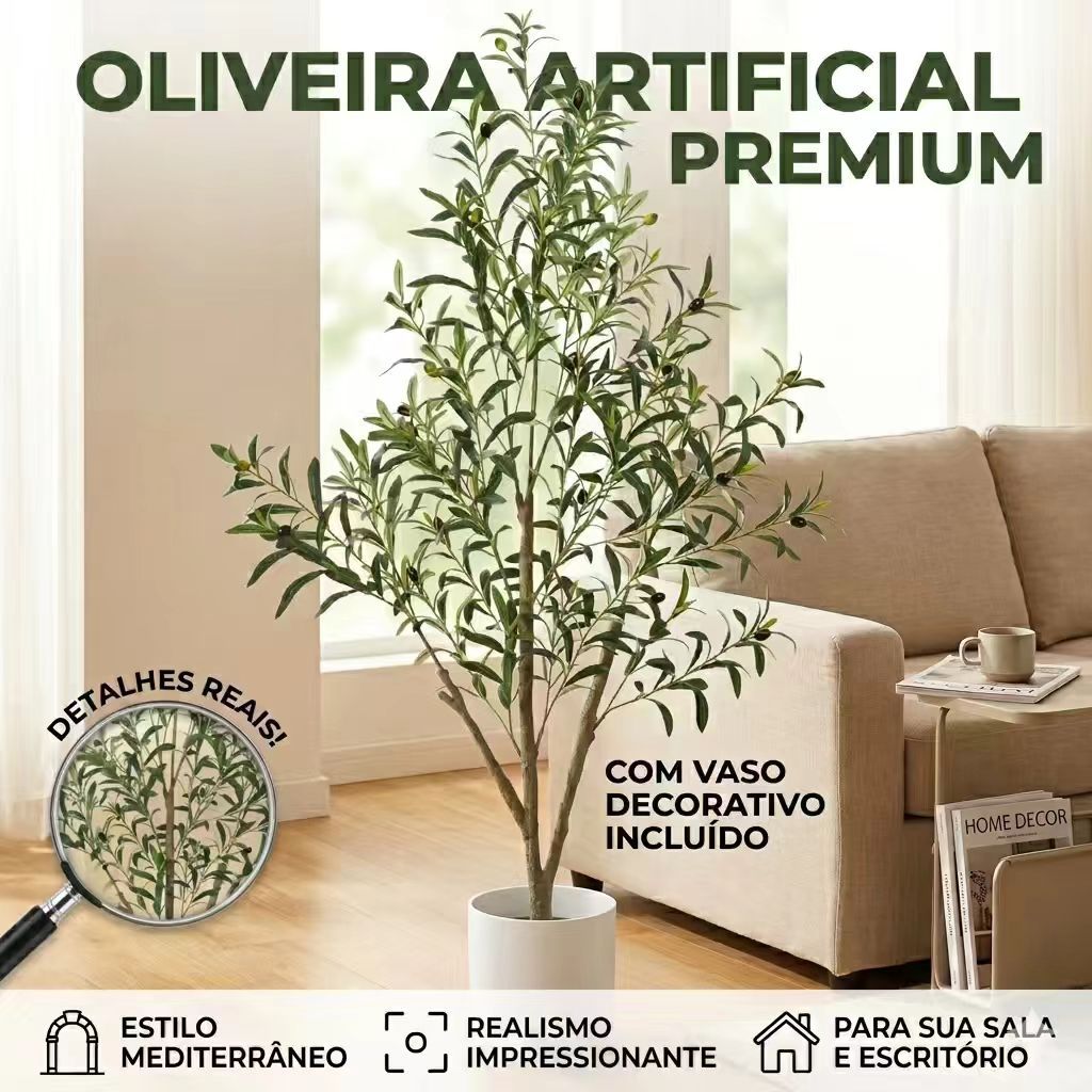 Árvore Oliveira Artificial Azeitonas 150/180/210CM Com Vaso Decorativo