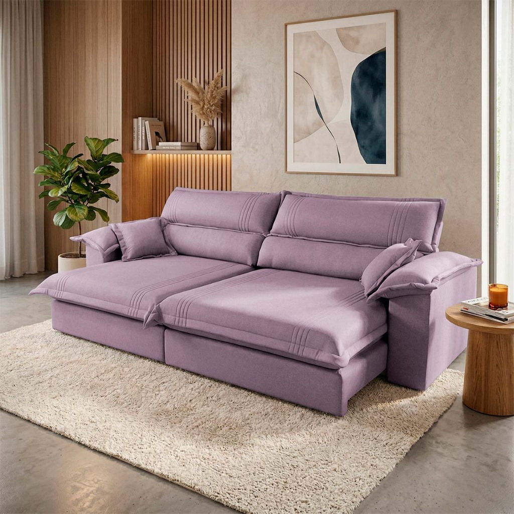 Sofá Retrátil Reclinável 2,50m Nivus Rose c/ Molas Ensacadas - King House