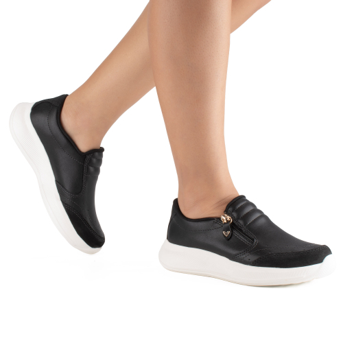 Tênis Mississipi Slip On Calce Fácil Sem Cadarço Confortável e Macio Feminino MF603 Branco Preto