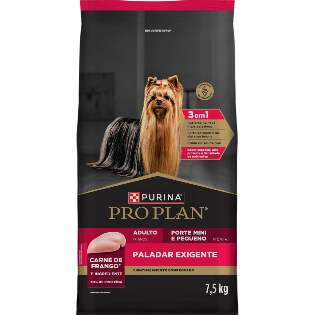 Pro Plan Ração Paladar Exigente Cão Adulto Porte Mini e Pequeno Frango - 7,5kg