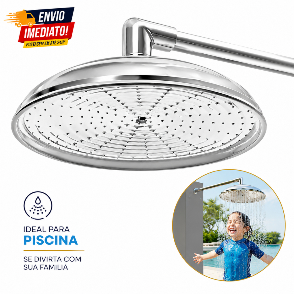 Ducha Cascata Para Piscina Chuveirão Área Externa Jardim Alumínio Luxo 40cm Alta Vazão