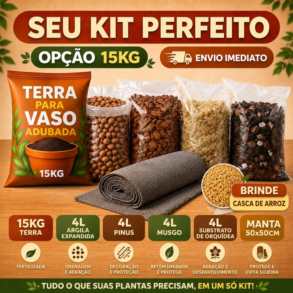 Kit Terra Paisagismo para Condomínio - Terra, Argila, Pinus, Musgo, Substrato de Orquídea e Manta