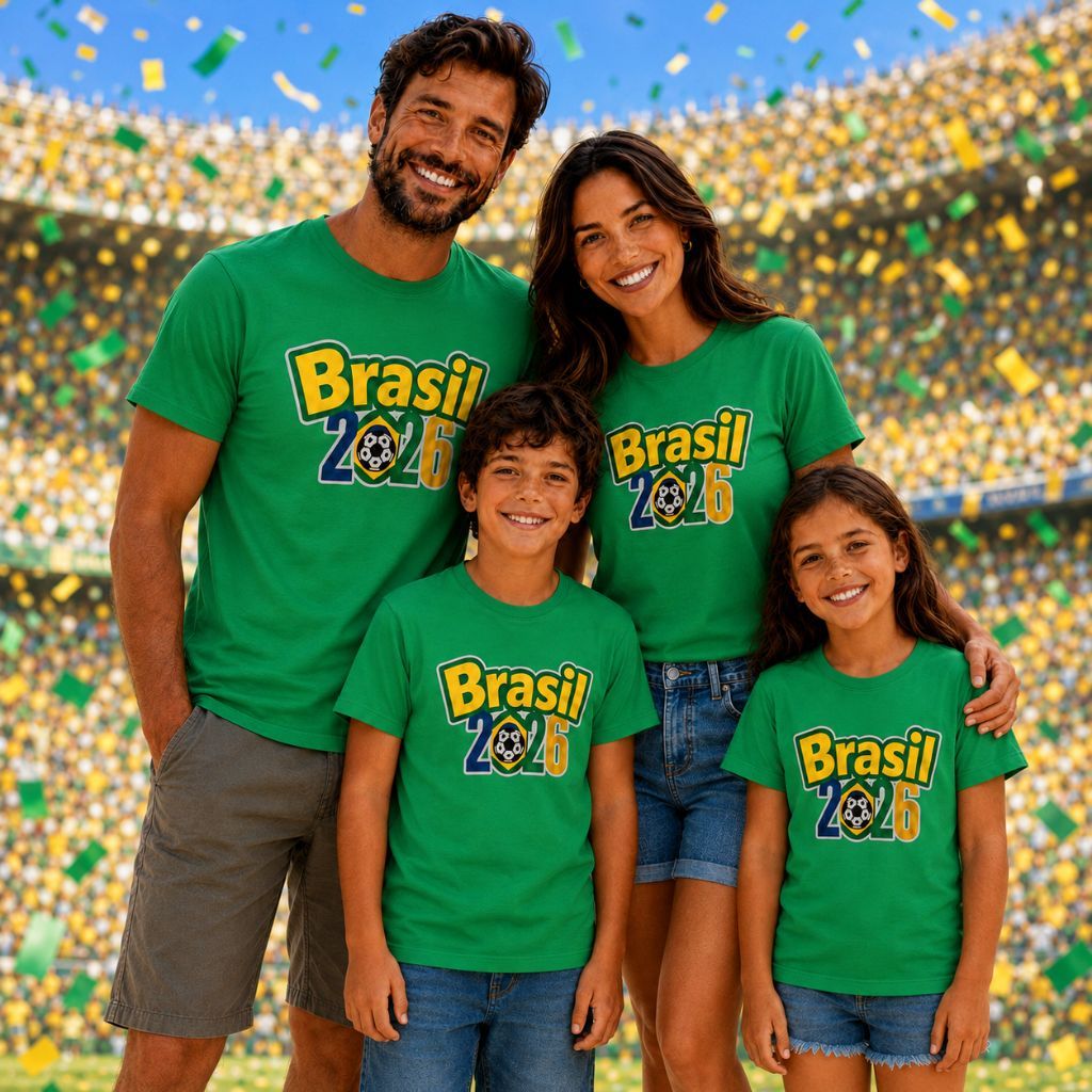 Camiseta Brasil Família Copa do Mundo Infantil Adulto Pai Mãe Filhos Look Igual