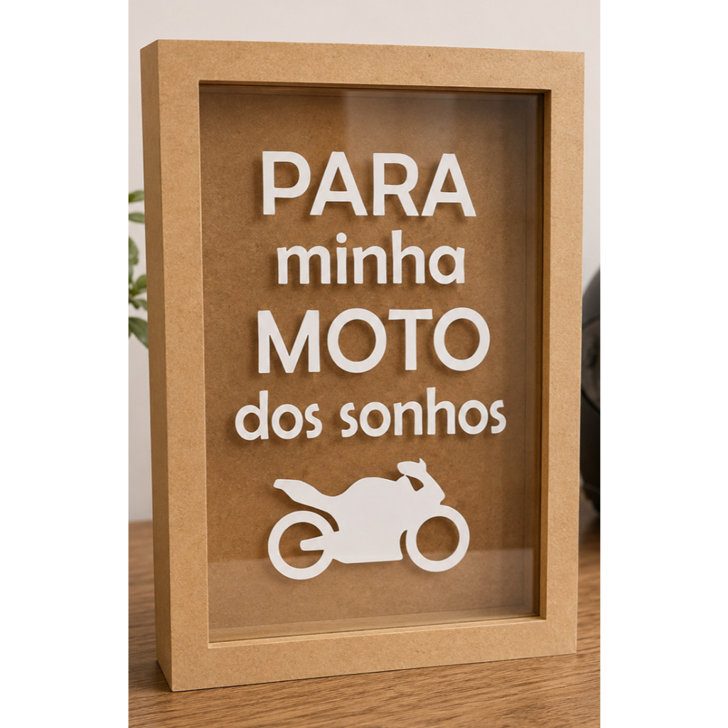 Quadro Cofre 32x22cm para moedas ou notas Dinheiro frase para minha moto dos sonhos