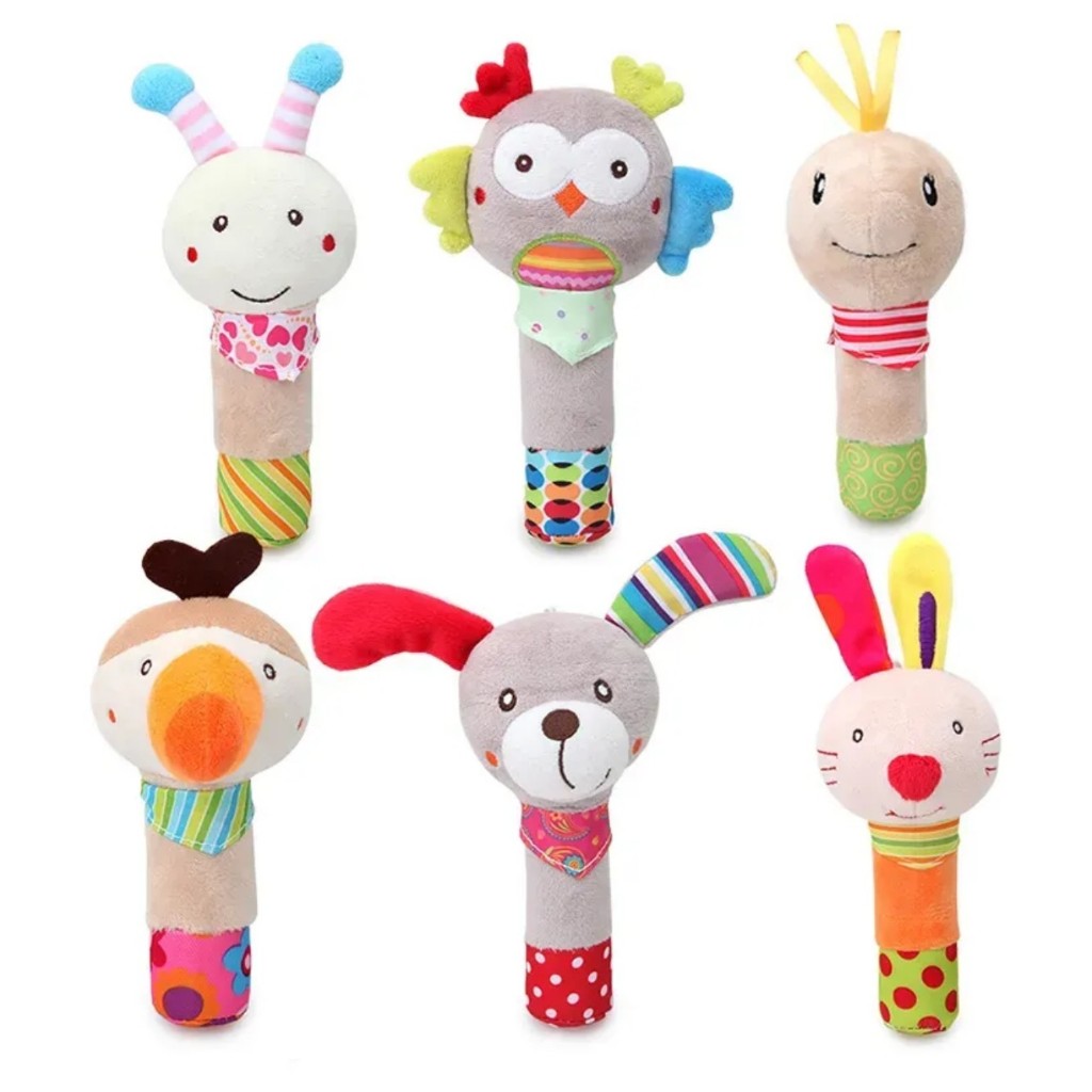 Chocalho de Pelúcia para Bebê com Buzina Macio e Colorido Brinquedo Sensorial Seguro Infantil