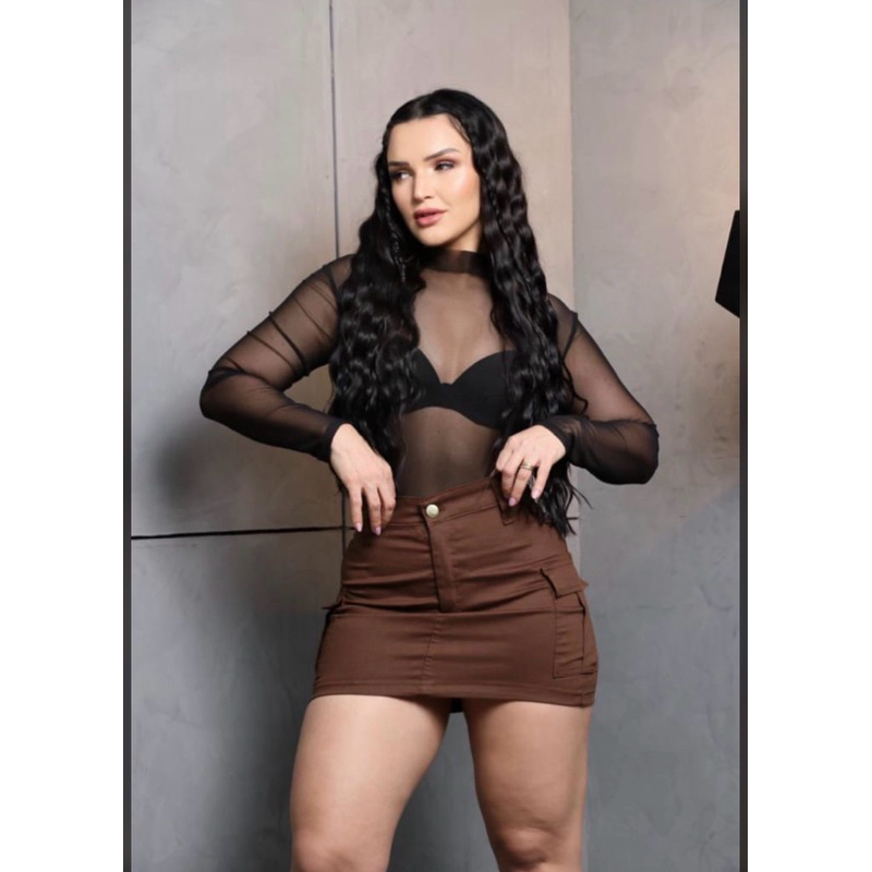 Body Transparência blogueira manga loga