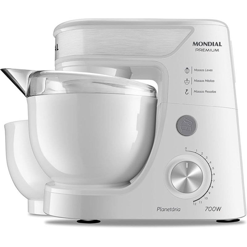 Batedeira Planetária, Mondial, Branco/Inox/Vermelha/inox, 700W - BP-01P-W