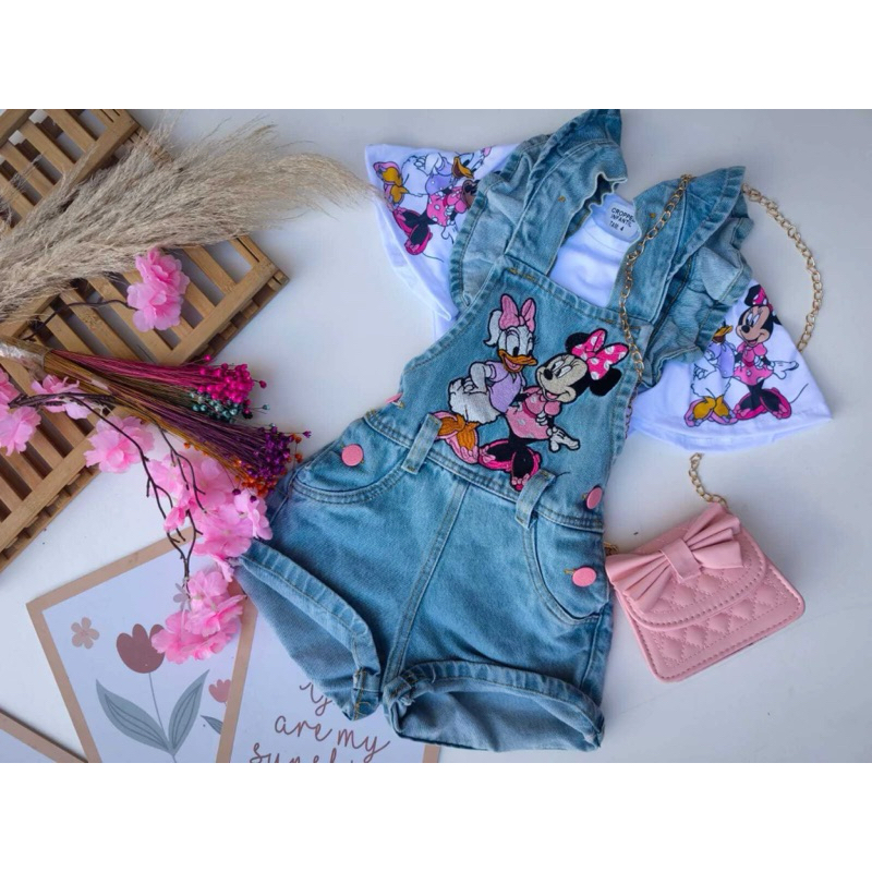 jardineira jeans infantil/Roupa de menina/conjunto jeans/conjunto de festa/Roupa de luxo/Roupa de blogueira