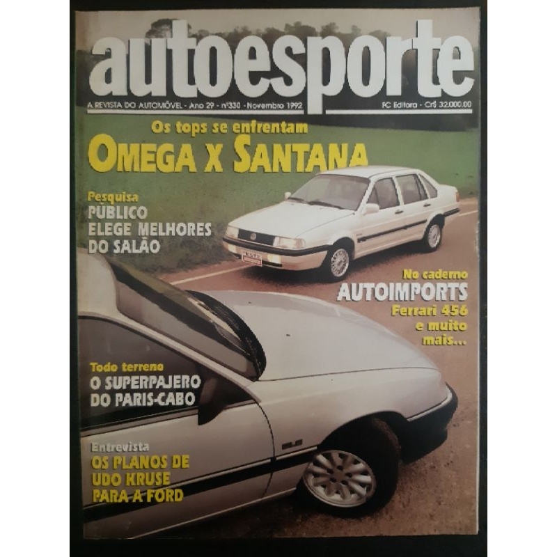 Revista Auto Esporte NOVEMBRO de 1992 Edição n° 330 – Omega x Santana. Ferrari 456. Monza SL/E. Salão