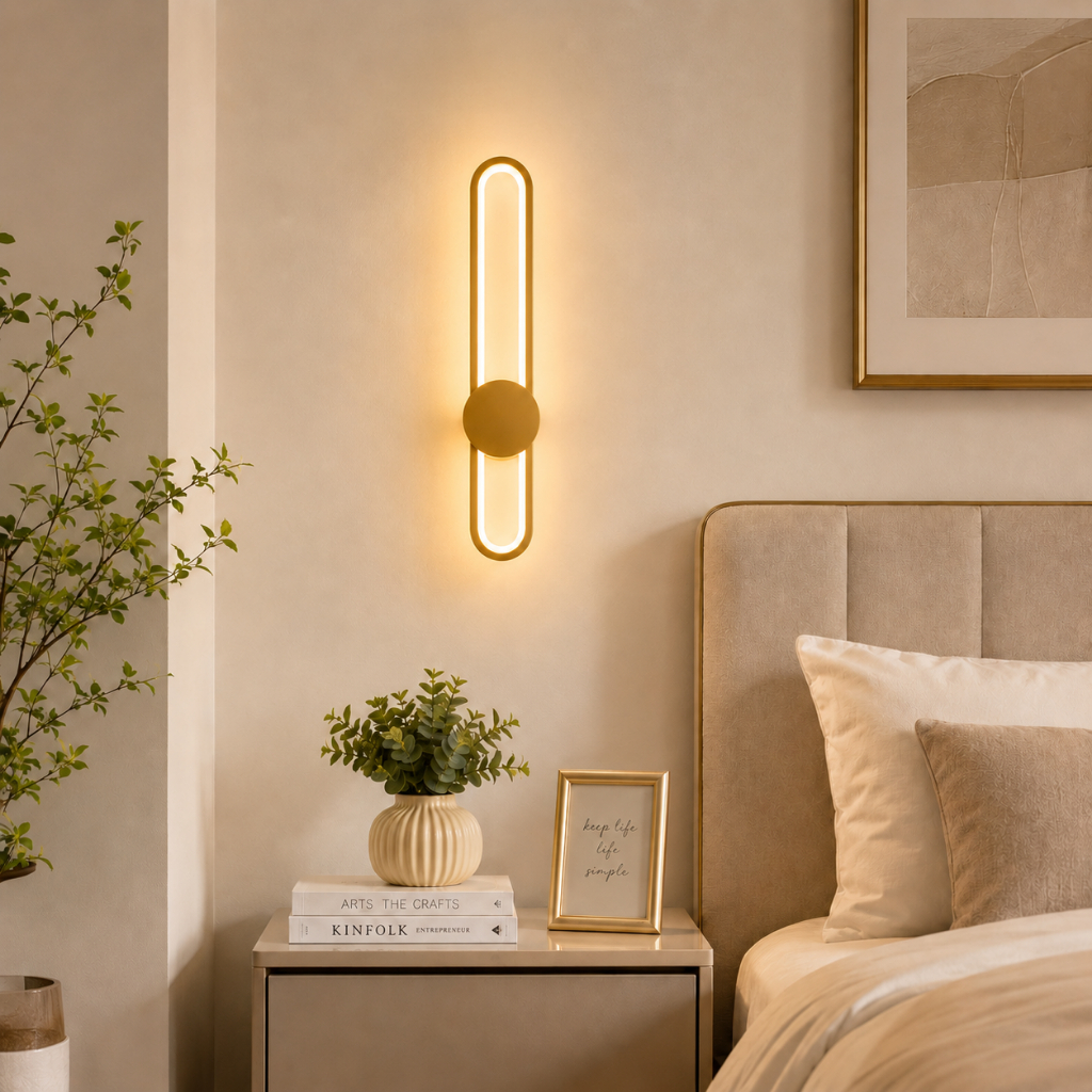 Luminária Parede Arandela Moderna Decoração Led 24w 12x60cm Bivolt Dourado Preto Branco Instalação na Energia